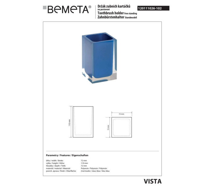 120111026-102 Vista Тримач зубних щіток синій Bemeta Чехія