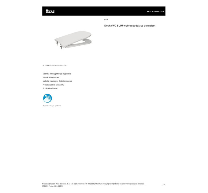 Кришка для унітаза Gap Slim soft-close A801482211 Roca