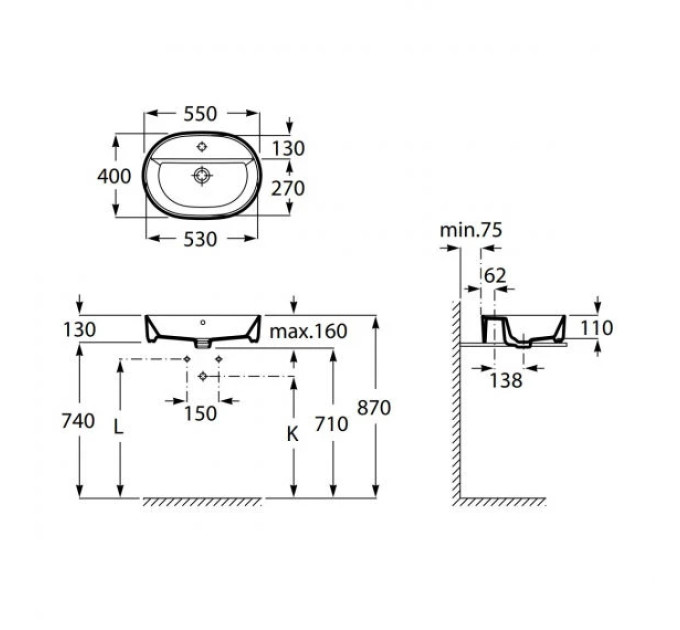 Умивальник Gap 550х400 (A3270Y0000), Roca