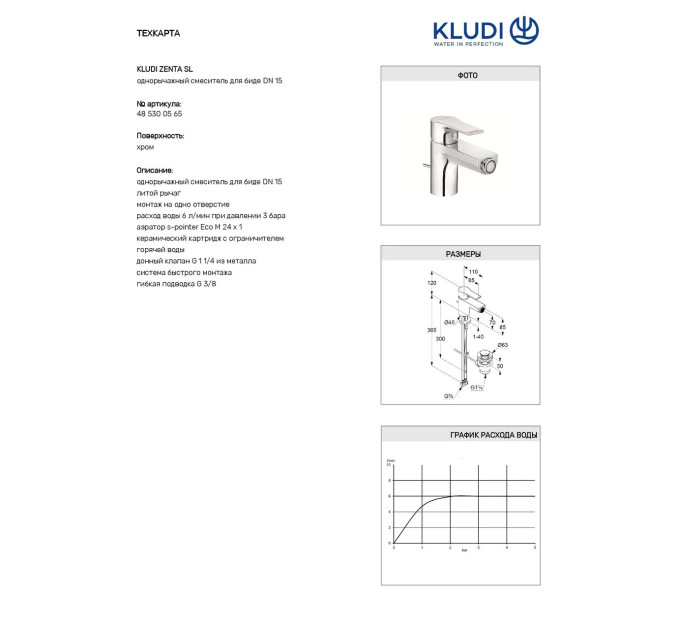 Змішувач для біде DN 15 Zenta SL (485300565), Kludi
