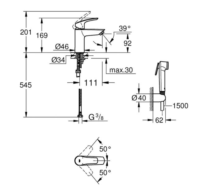 Змішувач для умивальника Eurosmart (23124003), Grohe
