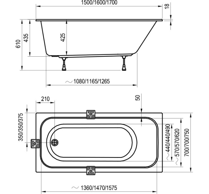 Ванна прямокутна Chrome Slim 160x70 RAVAK