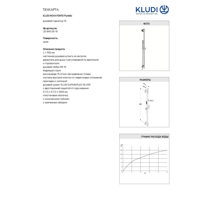 Душовий набір 1S Nova Fonte Puristic (2084005-15), Kludi