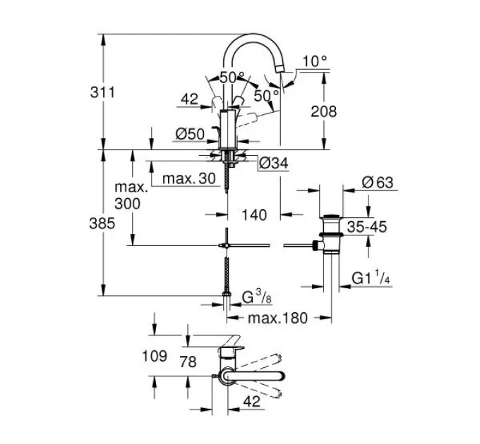 Змішувач для умивальника L-Size Eurosmart New 23537003 Grohe