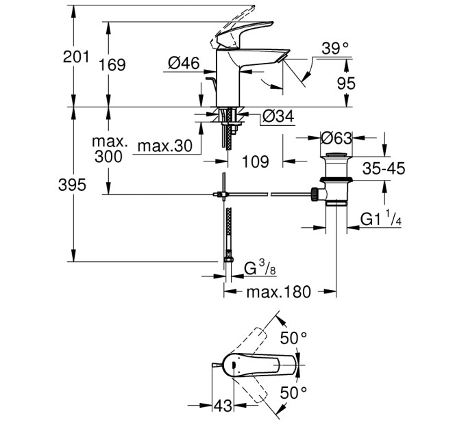 Змішувач для умивальника S-Size Eurosmart New 33265003 Grohe