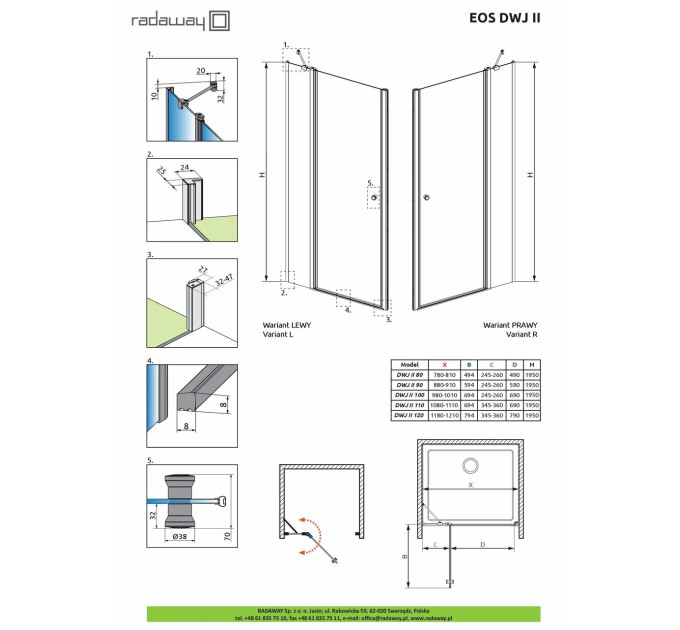Душові двері Eos DWJ II 80 L RADAWAY
