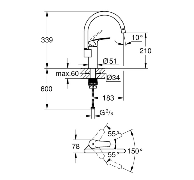 Змішувач для кухні Eurosmart New (33202003), Grohe