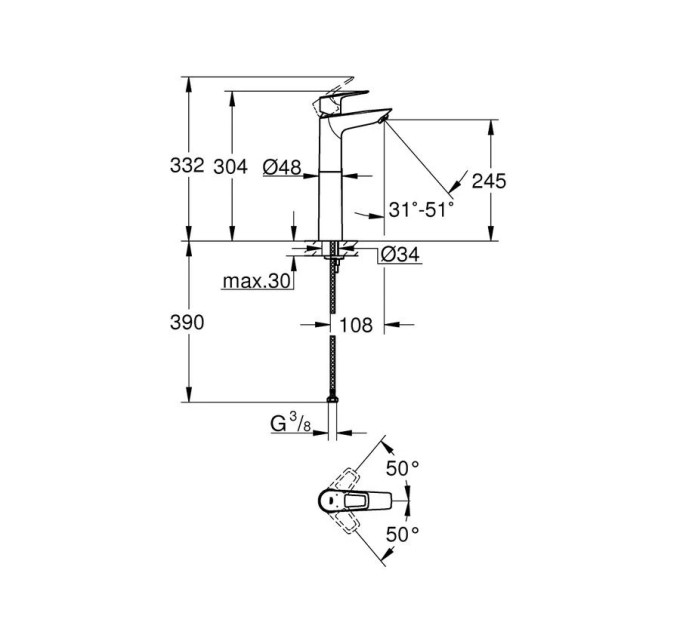 Змішувач для умивальника XL-Size BauLoop New 23764001 Grohe