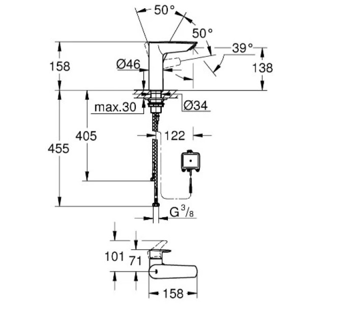 Змішувач для умивальника електронний Eurosmart New (23975003), Grohe