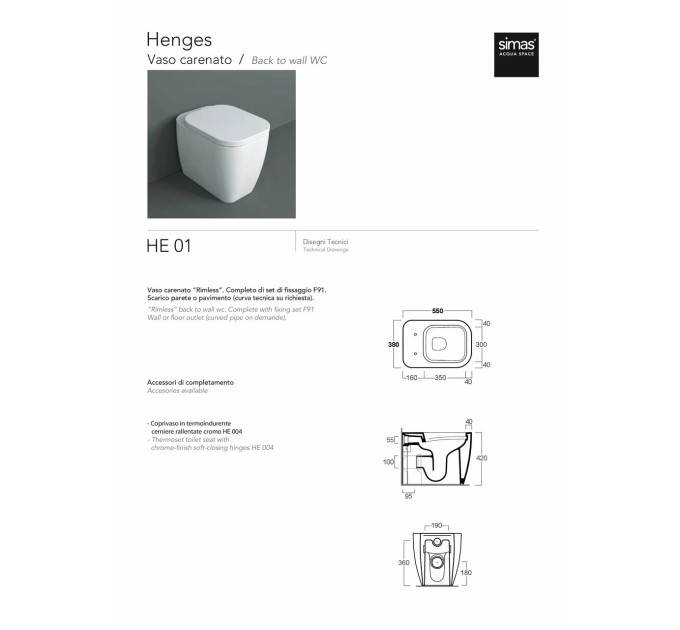 Унітаз підлоговий HE 01 Henges Glossy white SIMAS