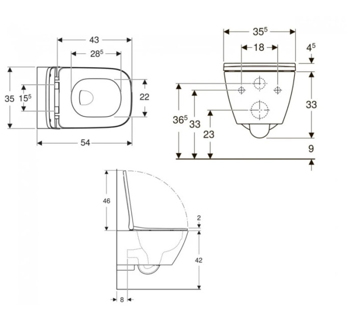 Унітаз підвісний з кришкою Smyle Square Rimfree 500.683.00.2 Geberit