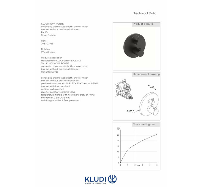 Змішувач Nova Fonte Puristic 208303915 чорний Kludi