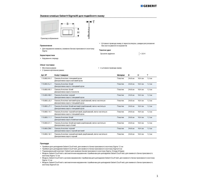 Кнопка зливу Sigma30 115.883.11.1 білий Geberit