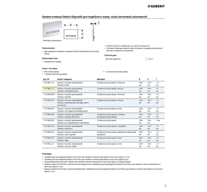 Кнопка зливу Sigma50 115.788.21.2 хром Geberit