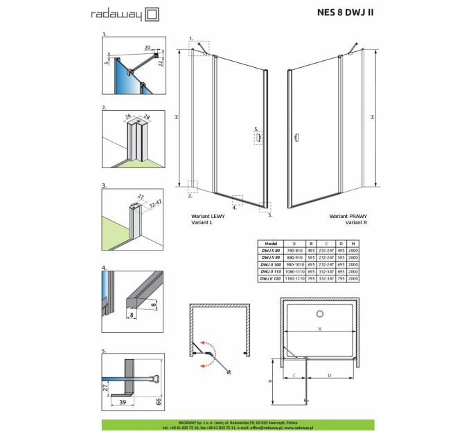 Душові двері NES 8 Black DWJ II 120 L RADAWAY