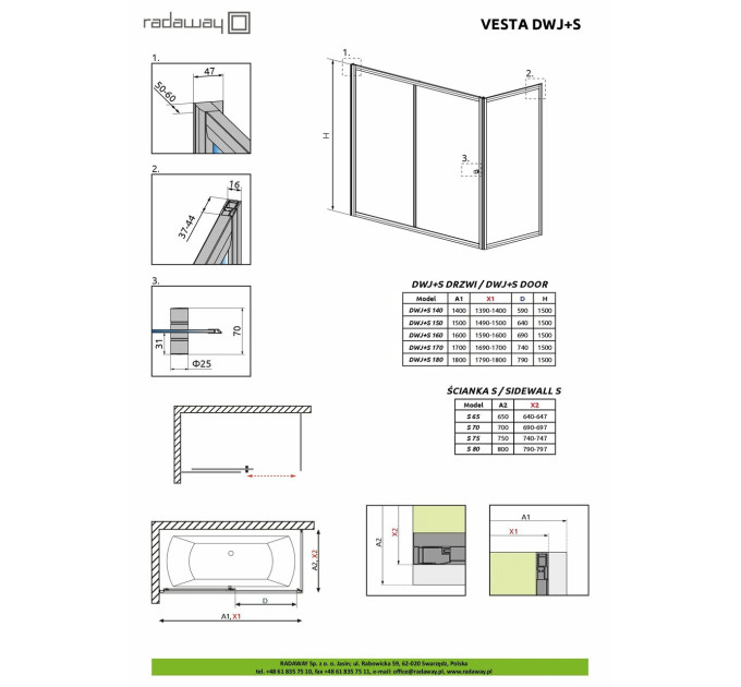 Стінка для ванни Vesta S 65 204065-06 RADAWAY