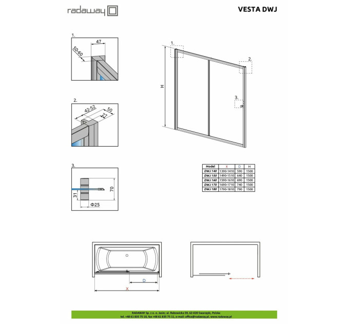 Двері для ванни Vesta DWJ 150 RADAWAY
