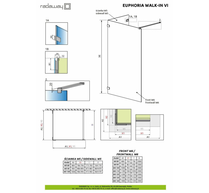 Фронтальна стінка Euphoria Walk-in VI W6 100 RADAWAY