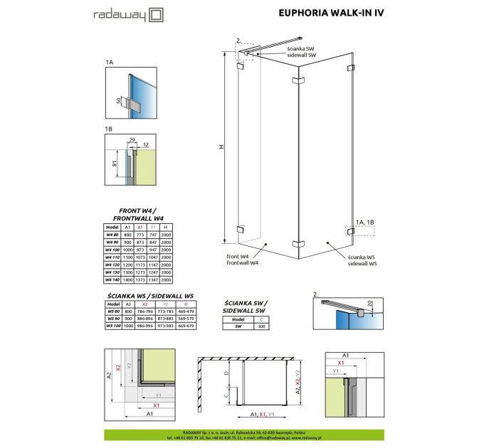Фронтальна стінка Euphoria Walk-in IV W4 140 RADAWAY