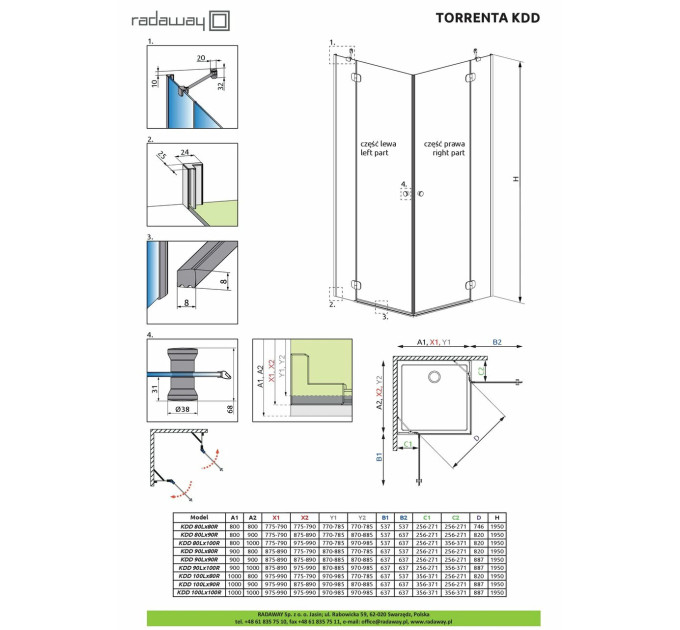Душова кабіна квадратна Torrenta KDD 100x100 RADAWAY
