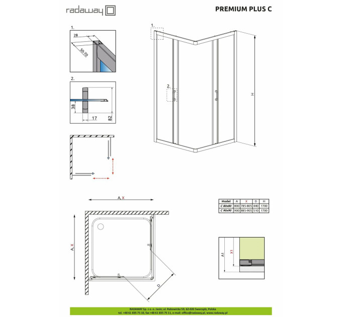 Душова кабіна Premium Plus C 1700 80x80 30461-01-08N RADAWAY