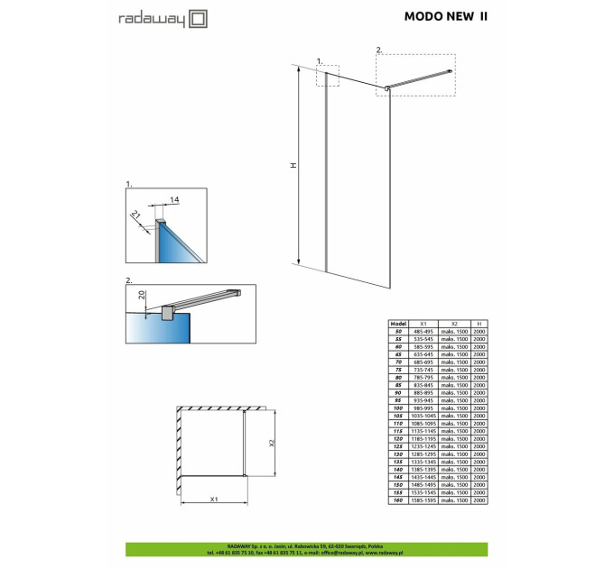 Душова стінка Modo New Gold II 110 RADAWAY