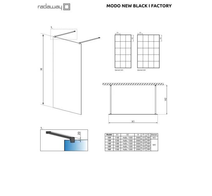 Душова стінка Modo New Black I 160 Factory RADAWAY