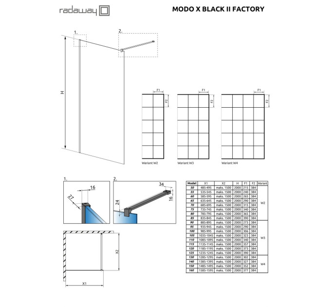 Душова стінка Modo X Black II 160 Factory RADAWAY