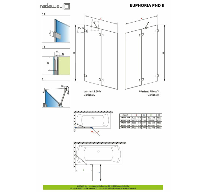 Шторка для ванни Euphoria PND II 140 R RADAWAY
