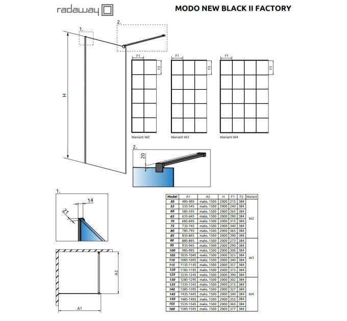 Душова стінка Modo New Black II 150 Factory RADAWAY