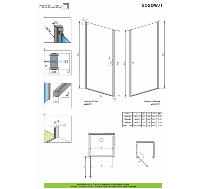 Душові двері Eos DWJ I 100 R RADAWAY