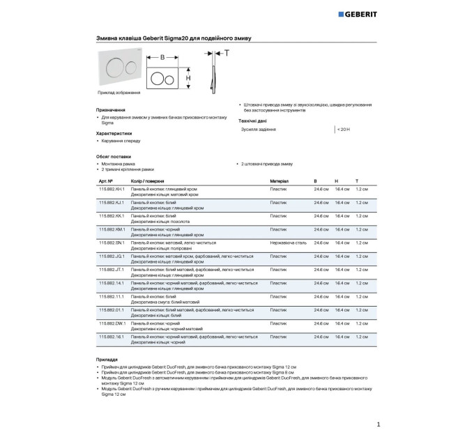 Кнопка зливу Sigma20 115.882.01.1 білий мат Geberit