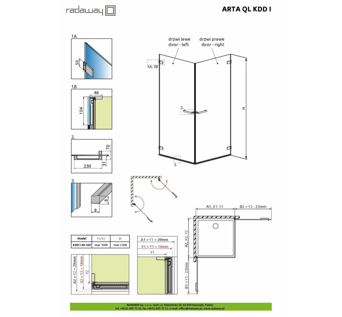 Душові двері Arta QL KDD I 50-100 L RADAWAY