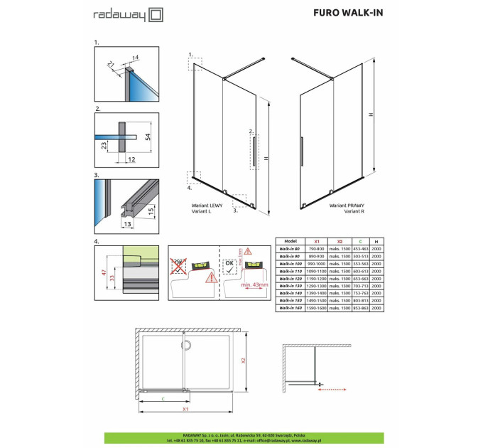 Душові двері Furo Gold Walk-in 638 R RADAWAY