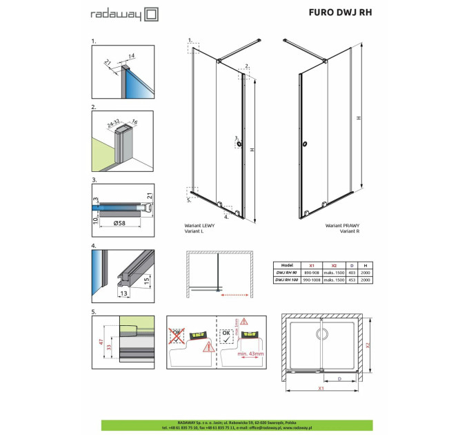 Душові двері Furo Black DWJ RH 442 R RADAWAY