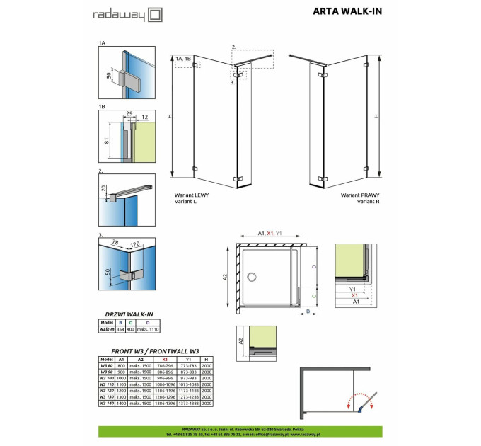 Бокова стінка Arta Walk-In 40 L RADAWAY
