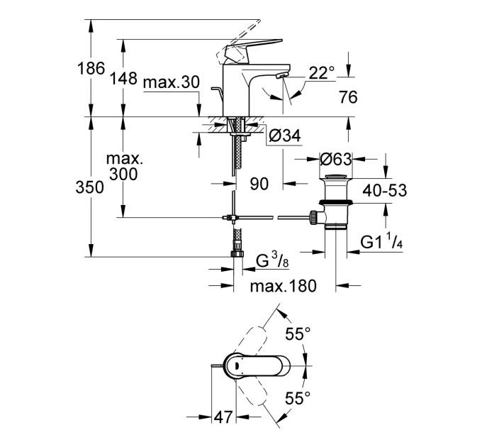 Змішувач для умивальника S-Size Eurosmart Cosmopolitan 3282500E Grohe