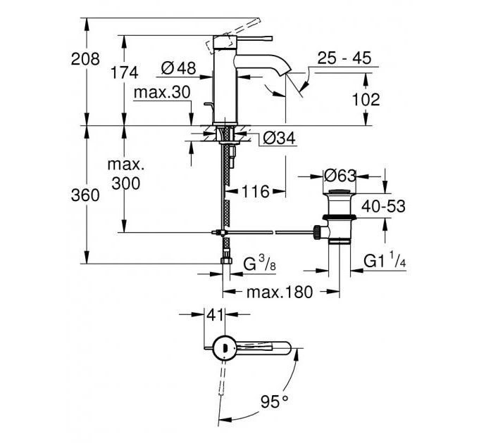 Змішувач для умивальника S-Size Essence New 23591001 Grohe