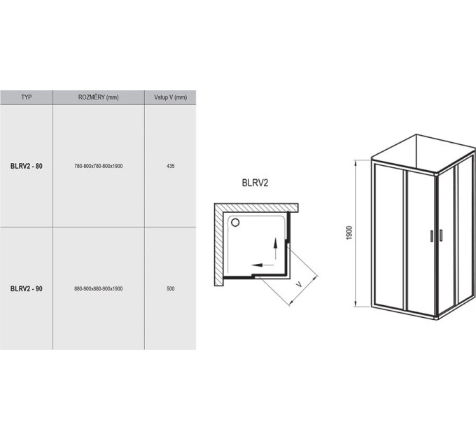 Душова кабіна BLRV2-90 Transparent, (1LV70C00Z1) RAVAK