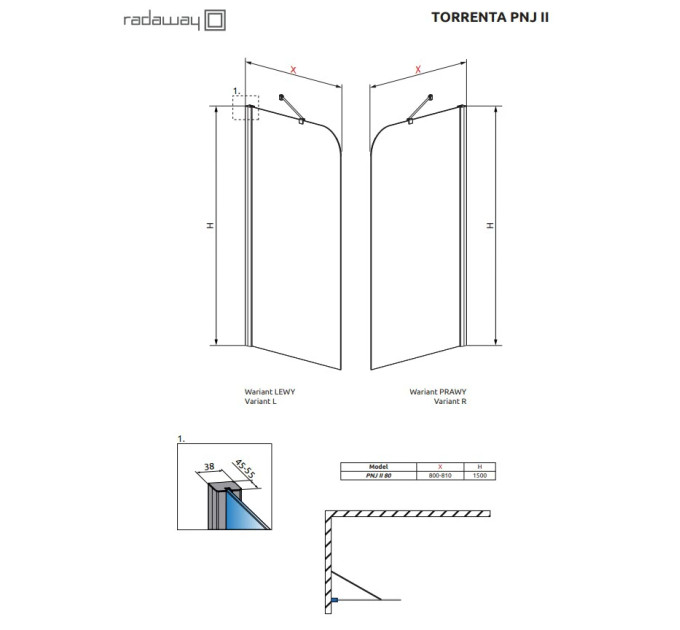 Шторка для ванни одноелементна Torrenta PNJ II 80 L RADAWAY