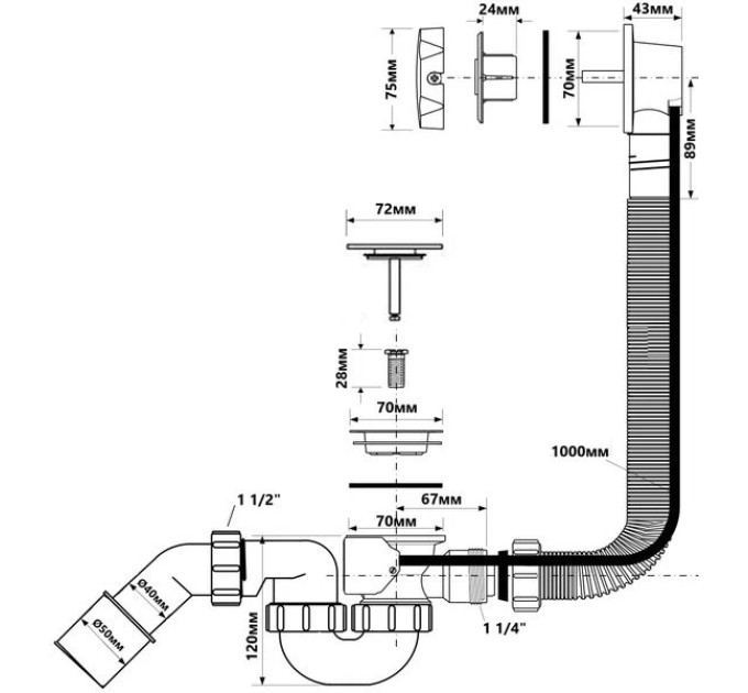 Сифон для ванни HC31M-S1 McAlpine