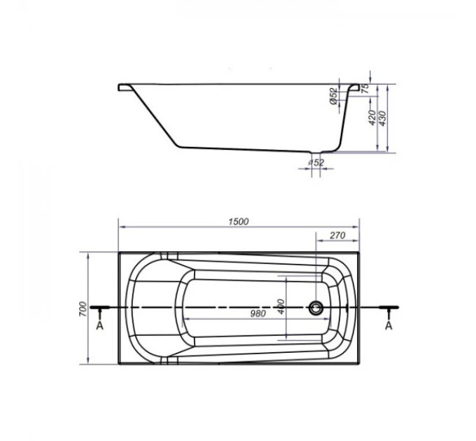 Ванна прямокутна Nao 150x70, Cersanit