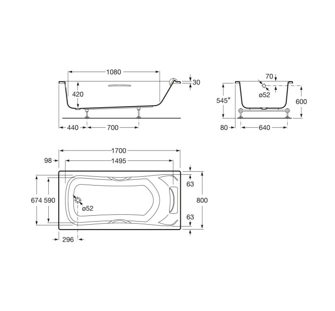 Ванна прямокутна Becool 170x80, Roca