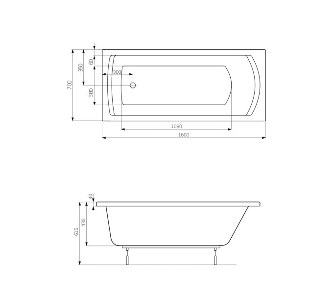 Ванна прямокутна Linea 160х70, Roca