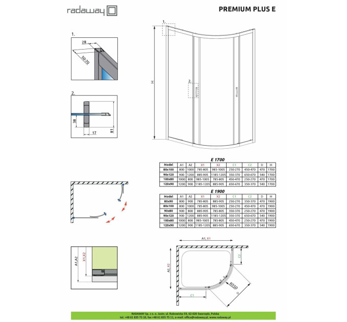 Душова кабіна напівкругла Premium Plus E 1900 120x90 RADAWAY