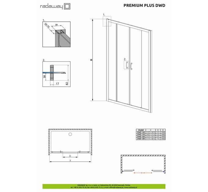 Душові двері Premium Plus DWD 140 RADAWAY
