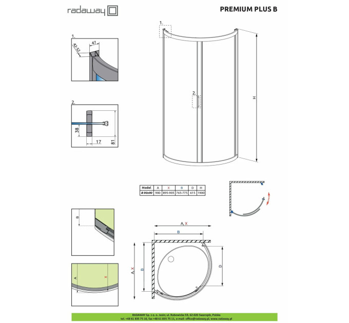 Душова кабіна напівкругла Premium Plus B 90x90 30473-01-05N RADAWAY