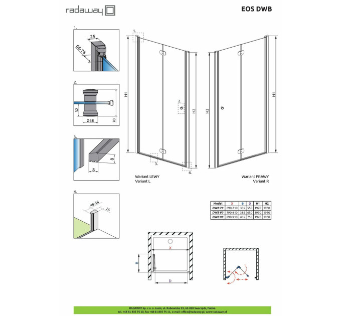 Душові двері Eos DWB 90 L RADAWAY