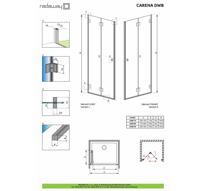Душові двері Carena DWB 90 L RADAWAY