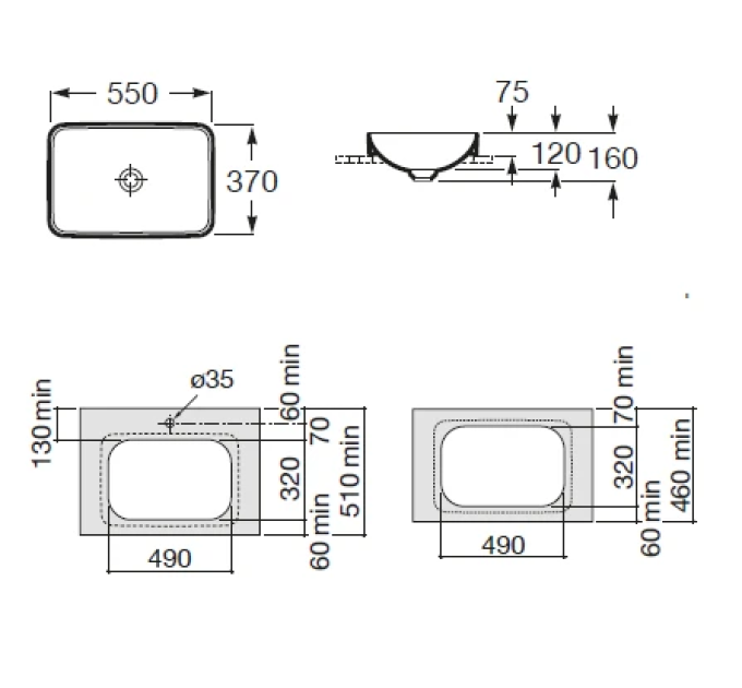 Умивальник Inspira Square 370х550 A327534000 Roca